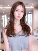 ミディアムレイヤー/大人可愛い/髪質改善/シースルーバング