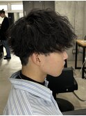 メンズ/アップバング/ツーブロックマッシュ/束感ショート波巻き