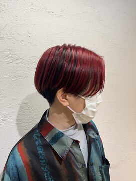アジールヘア 池袋東口店(agir hair) ブリーチ1回～アンブレラレッドカラーセンター分けマッシュ池袋