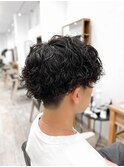 【メンズ★大名】波巻きパーマ×マッシュ×ツーブロック×眉毛