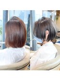 《30代、40代》白髪ぼかしハイライト×前下がりショートボブ