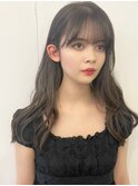 大人可愛い20代30代40代小顔耳かけウエーブ×ダークグレージュ