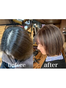 白髪にお悩みの方必見！白髪を活かした白髪ぼかしハイライトで、動きのあるおしゃれカラーを楽しめる♪