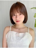 前髪 外ハネボブ ピンクベージュ イメチェン アンブレラカラー "