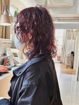 クラメールパリ 福岡(Kraemer Paris) 湿気対策！広がらないレイヤーパーマ×暖色カラー