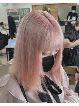 アジールヘア 所沢プロペ通り店(agir hair) セミディシアーカラー姫カット小顔カットペールピンク所沢練馬