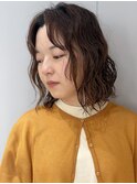 20代30代40代くせ毛風ミディアムボブパーマ小顔カット抜け感