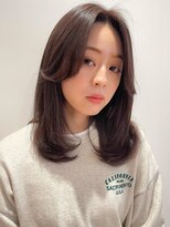 ヴィヴィ(VIVIE)&nbsp;内巻きストレートロブアプリコットオレンジ暗髪黒髪ハイライト