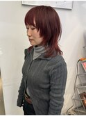 ブリーチなし/ダブルカラー/レッドカラー/ワインレッド/レイヤー