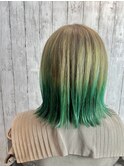 【グラデーション】【ダブルカラー】緑ヘア