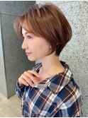 小顔見せショートベージュカラーブリーチしない透明感カラー