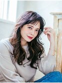 ロングでかわいい、オン眉おフェロパーマ