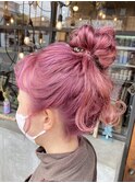 ケアブリーチ×パステルピンクカラー×簡単アレンジ