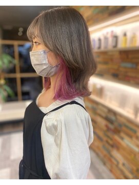リコ エスト 上野店(lico est) インナーカラーピンク　デザインレイヤーカット