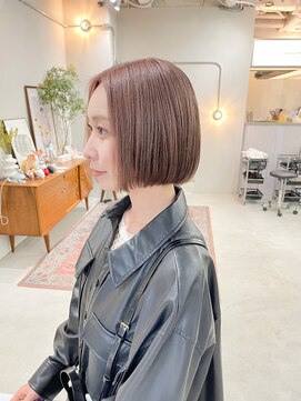 ヘアー アイス カンナ(HAIR ICI Canna) ぷつっとボブ/アンブレラカラー/ピンクベージュ/前下がりボブ