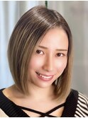 小顔大人ボブ前下がりグラデーションカラーグレージュカラー