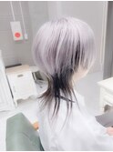 ブリーチシルバーカラーツーブロックマッシュロングウルフカット