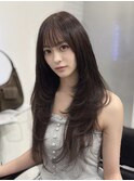シールエクステロングレイヤーカット顔周りココアブラウン