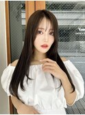 黒髪スーパーロング センターパート 韓国風ゆる巻きヨシンモリ