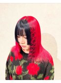 ヒョウ柄カラー/姫カット/赤髪/ツートンカラー/派手髪兵庫県姫路