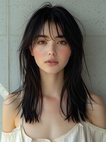 ムウ 難波(MOU)&nbsp;レイヤーカットボブルフ黒髪ネビージュ小顔ワンレン20代30代40代