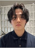 天神大名ニュアンスパーマセンターパートシャドウパーマ刈り上げ