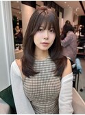 韓国内巻きレイヤーカット顔まわり前髪カットブラウンカラー
