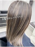 30代40代50代白髪ぼかしハイライト/小顔ボブ/くびれヘア