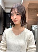 ブリーチなしカラー グレーブラウン 艶カラー ボブ