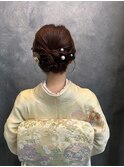 訪問着　ヘアセット　セミロング　和髪　まとめ髪　礼装　大阪