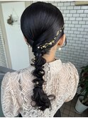編みおろし　タイトポニー　玉ねぎヘア　金箔ヘア