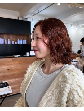 プラスヘアー(plus HAIR) 【廣瀬】ボブパーマ×コーラルピンク