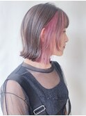 【morio原宿】切りっぱなしボブ インナーカラーピンク