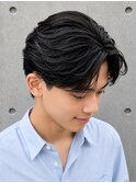 メンズ 韓国風コンマヘア センターパート 黒髪