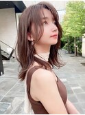 大人かわいいフェザーバングセミディマロンベージュ吉祥寺30代