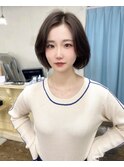 大人美人斜めバングくびれデジタルパーマ毛先丸みパーマ