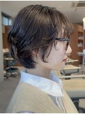 ショートパーマ銀座メガネ女子丸みショート大人可愛い小顔カット