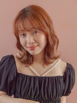 ポイントファイブバイソレイユ 豊橋駅前大通店(.5 by SOLEIL) ミディアムシースルーバングレイヤーカット外ハネボブオレンジ