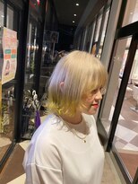 アース いわき店(HAIR&MAKE EARTH)&nbsp;ミルクティーベージュ×インナーネオンイエローボブ