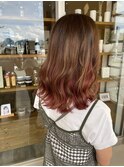 大人インナーカラーピンクオレンジ