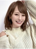 似合わせかわいい秋先取りミディアムボブくすみベージュ