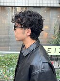 ブルーブラック韓国マッシュフェード メンズパーマ