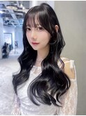 韓国ヘアロング前髪カット顔周りレイヤー_F0787