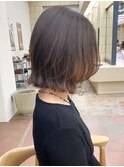 ブリーチなし切りっぱなしボブミディアムレイヤーボブ縮毛矯正