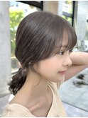 美髪カールオリーブグレージュ韓国レイヤーロングセミディ前髪