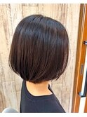 前髪なし/大人ショートボブ縮毛矯正/30代40代50代マロンベージュ