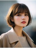 前髪顔まわりカット/外ハネボブ/丸みボブ/ショートボブ