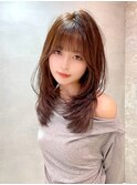 ピンクベージュアンブレラカラーイメチェン仙台レイヤーカット