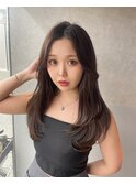顔周り小顔レイヤーカット/黒髪地毛風カラー/博多