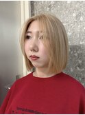 ウルフレイヤーボブ長めボブ切りっぱなしボブ20代30代ハイトーン